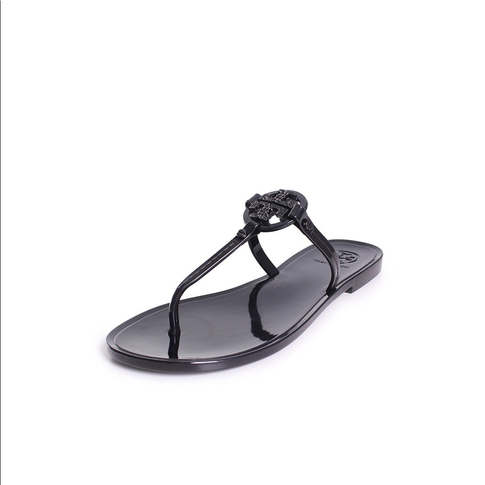 Black Jelly Mini Miller Crystal Thong Sandals